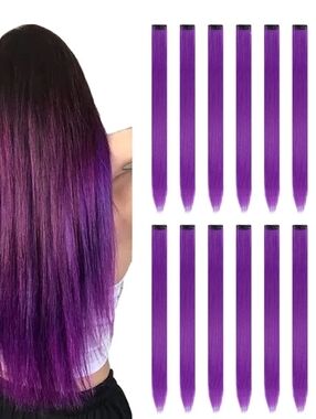 Purple Clip In Hair Extensions 22 Inch 12pcs Synthetic Fiber